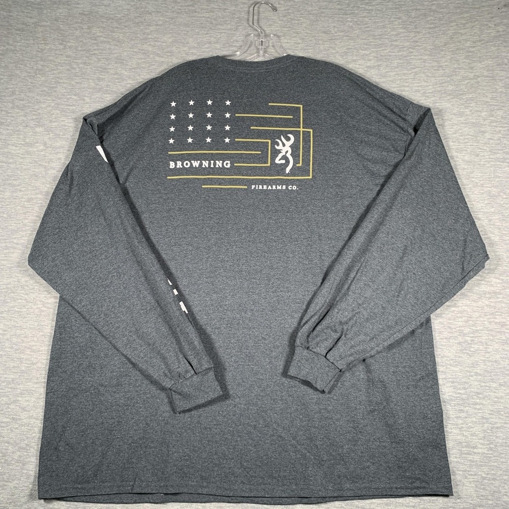 Browning Shirt Mens 3XL Gray Long Sleeve Flag Firearms Graphic Tee Hunting - Picture 10 of 12